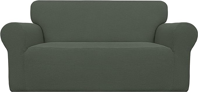 Easy-Going Stretch Loveseat Couch Covers Washable Olive Green | 1-Piece by Easy-Going