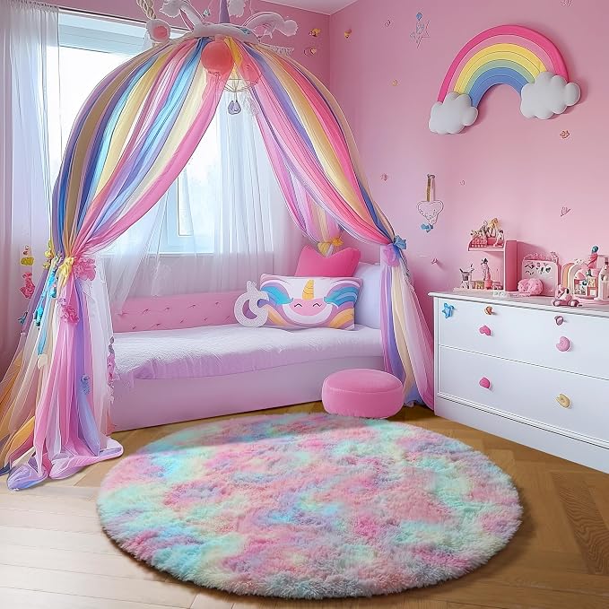 Amdrebio Rainbow Unicorn Pastel Small Round Rug 3Ft - Image 5