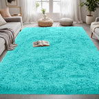 4x6 Fluffy Shag Area Rugs for Living Room Bedroom: Soft Carpet Teal Blue | - Image 3