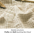 EMME Cotton Blanket Queen Size for Bed Soft Muslin Bed Blankets 90"x90" Beige - Image 4