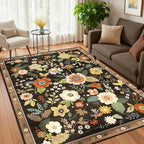 RELEANY Floral Washable 3x5 Area Rugs Black/Yellow | Flower Carpet Print Boho - Image 6