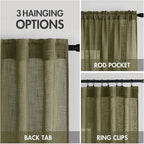 MIULEE Light Olive Green Linen Curtains 52x90 Inch Long 2 Panel - Image 3