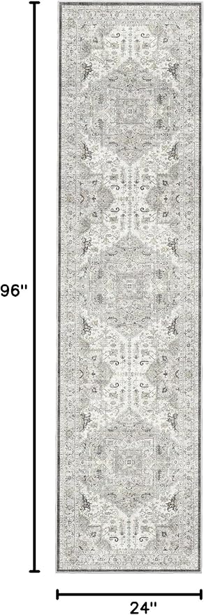 Madane Hallway Runner Rug 2x8 Washable Kitchen Rugs Non-Slip, Ivory/Brown | - Image 2