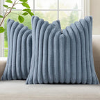 decorUhome Fall Faux Fur Throw Pillow Covers 16x16 Set of 2 Grey Blue | by decorUhome