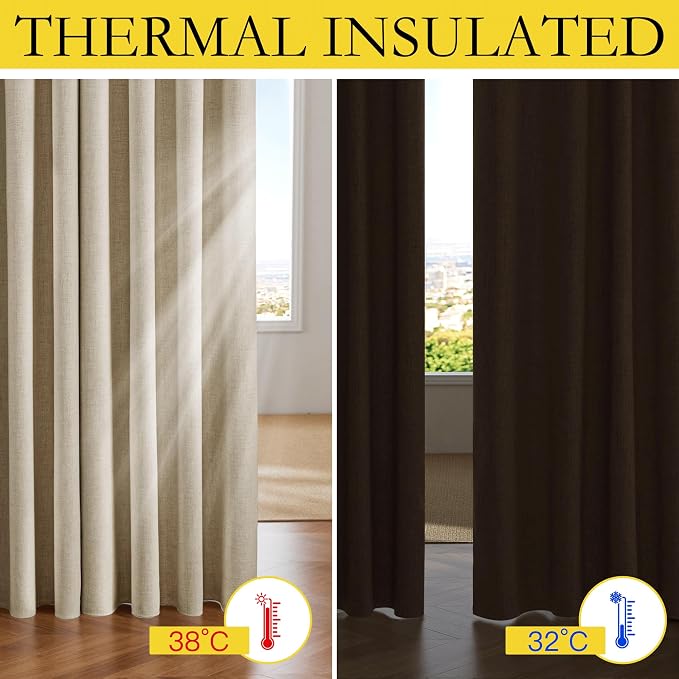 NICETOWN Cream 100% Blackout Linen Curtains 54 inch Long Burg - Image 3