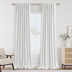 White 100% Blackout Linen Curtains 52 Inch Wide by 124 Inch by Guken