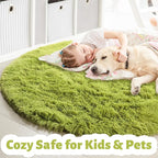 Amdrebio Grass Green Round Fluffy Kids Rug 5Ft - Image 2