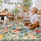 PLHXFR Area Rug Living Room: 5x7 Floral Washable Boho Soft Carpet Green | - Image 7