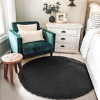 Amdrebio Black Fluffy Round Circle Rug 4Ft - Image 3