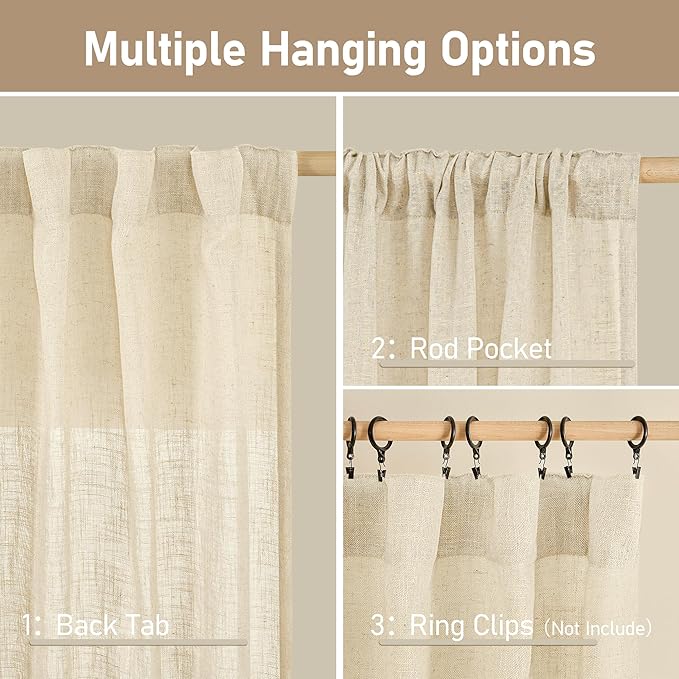 Natural Linen Curtains 120 Inch - Image 3