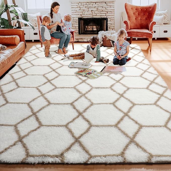 8x10 Area Rugs for Living Room, Fluffy White and Beige Bedroom Modern Rug | - Image 8