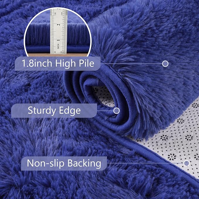 Noahas 8x10 Extra Large Royal Blue Fluffy Area Rug Non-Slip - Image 6