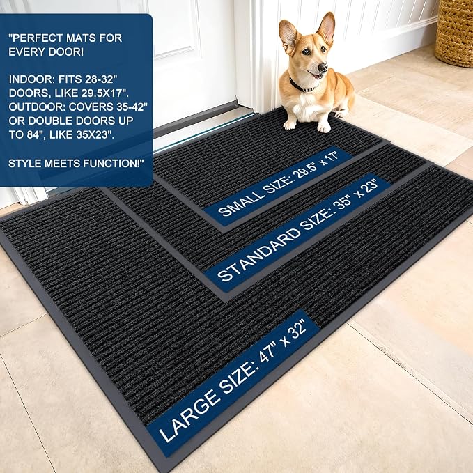 OLANLY 2-Pack Front Door Mats 29.5x17, Waterproof Heavy-Duty Doormats | Black - Image 2