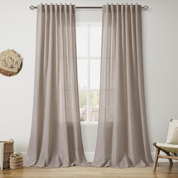 Ecru Linen Curtains 132 Inch Length by Nanspring