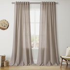 Ecru Linen Curtains for Living Room 105 Inches Long Light Filtering Semi Sheer by Nanspring