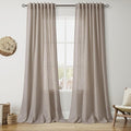 Ecru Linen Curtains for Living Room 98 Inches Long Light Filtering Semi Sheer by Nanspring
