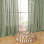Sage Green Semi Sheer Linen Curtains 60 Inch, Light Filtering Panels | Window - Image 9