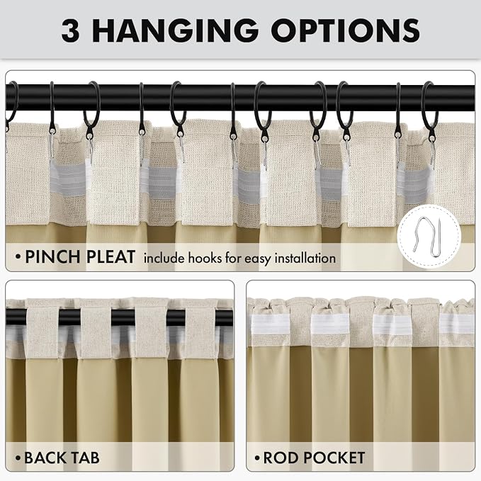 MIULEE 100% Blackout Linen Curtains 42 x 72 Inch Light Ivory 2 Panels | Thermal - Image 5