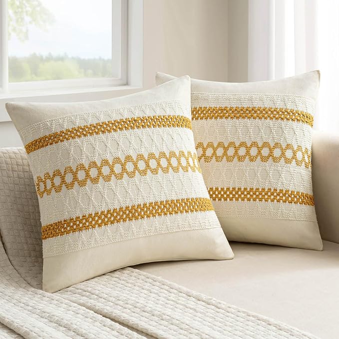 MIULEE Set of 2 Mustard Yellow Boho Decorative Pillow Covers 16x16 Inch | Fall by MIULEE