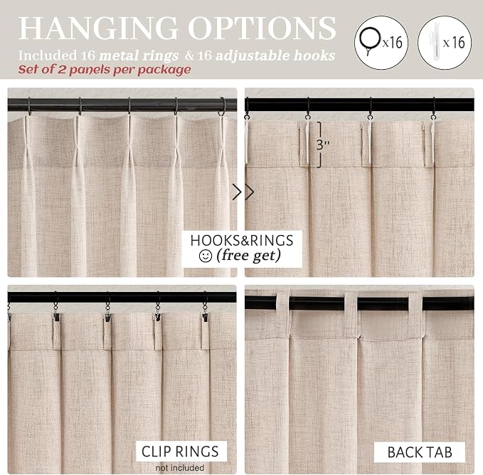 PleatedDrapes Textured Semi Sheer Burlap Curtains 84 Inches Long, Neutral - Image 4