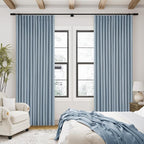 Dusty Blue Pinch Pleated 100% Blackout Linen Curtains 84 Inch Long 2 Panels | - Image 7