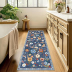 Floral Washable 2x6 Area Rugs Runner Entryway Hallway Blue/Grey | Flower Carpet - Image 8