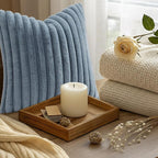 decorUhome Fall Faux Fur Throw Pillow Covers 24x24 Set of 2 Grey Blue | - Image 9
