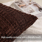 Pack of 2 Corduroy Decorative Throw Pillow Covers 18x18 Inch, Dark Brown | Fall - Image 3