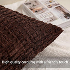 Pack of 2 Corduroy Decorative Throw Pillow Covers 22x22 Inch, Dark Brown | Fall - Image 2