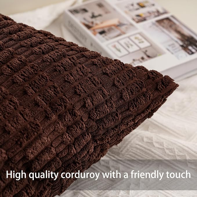 Pack of 2 Corduroy Decorative Throw Pillow Covers 12x24 Inch, Light Brown | - Image 2