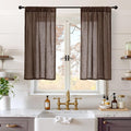 BGment Brown Linen Kitchen Curtains 40 Inch Length, Small Semi Sheer Drapes by BGment