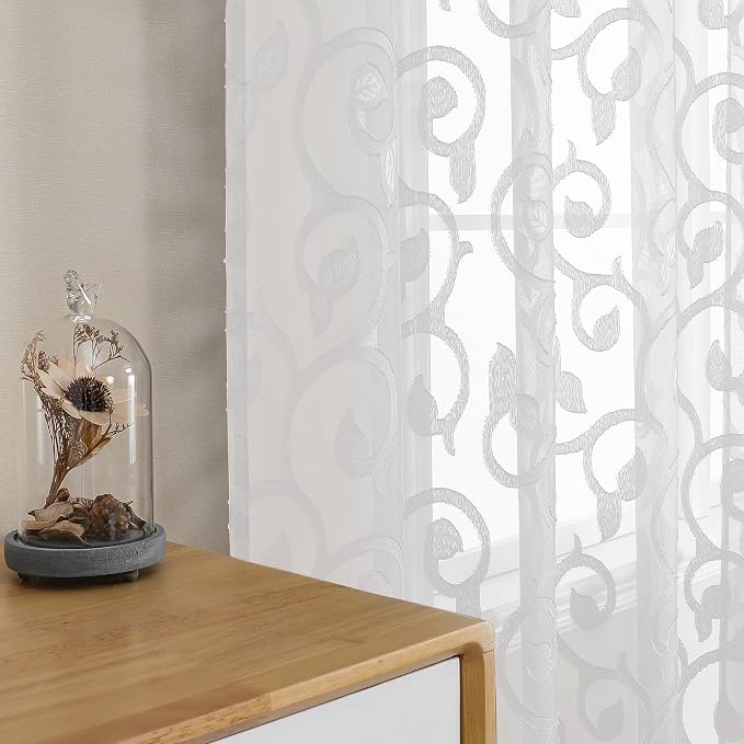 Furman Cafe Curtains 30 Inch Length 2 Panels Set, Elegant Geometric Jacquard - Image 5