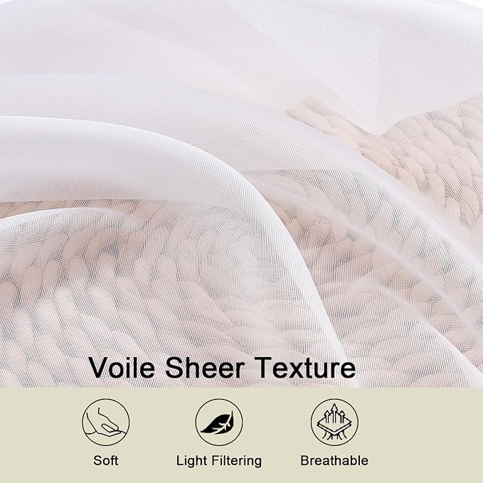 Sheer White Curtains for Bedroom Living Room 90 Inches Long 2 Panels Set - Image 4
