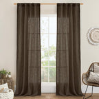 Dark Brown Linen Boho Sheer Curtains 84 inch Length 2 Panels | Soft Thick by LAMIT