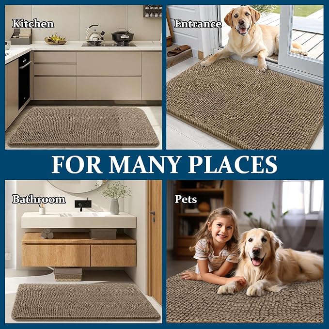 OLANLY Dog Door Mat for Muddy Paws 50x30, Super Absorbent Chenille Mud Mat | Tan - Image 8