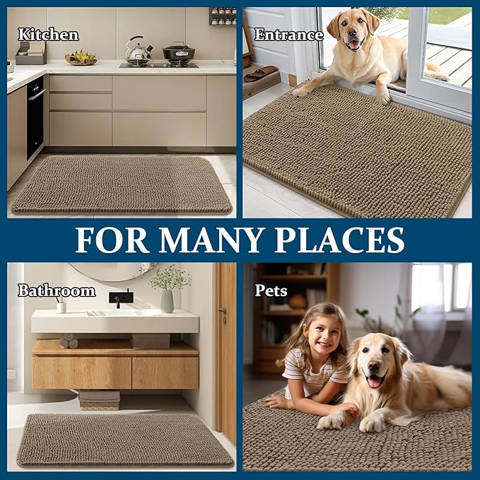 OLANLY Dog Door Mat for Muddy Paws 70x32, Super Absorbent Chenille Mud Mat | Tan - Image 8