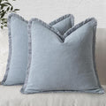 MIULEE Boho Linen Fringe Decorative Throw Pillow Covers Light Blue 20x20 | Set by MIULEE