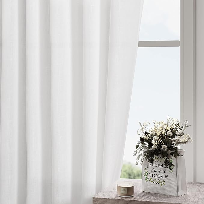 White Semi Sheer Linen Curtains 72 Inch Length - Image 6