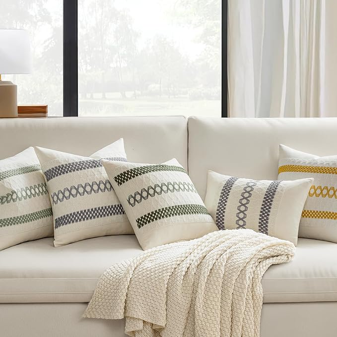 MIULEE Set of 2 Gray Boho Decorative Lumbar Pillow Covers 12x20 Inch | - Image 2