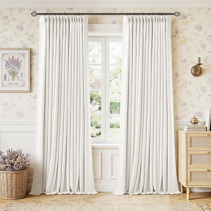 Pinch Pleated Blackout 102 Inch Bedroom Curtains Ivory Linen Dual Layer | by Twodrapes