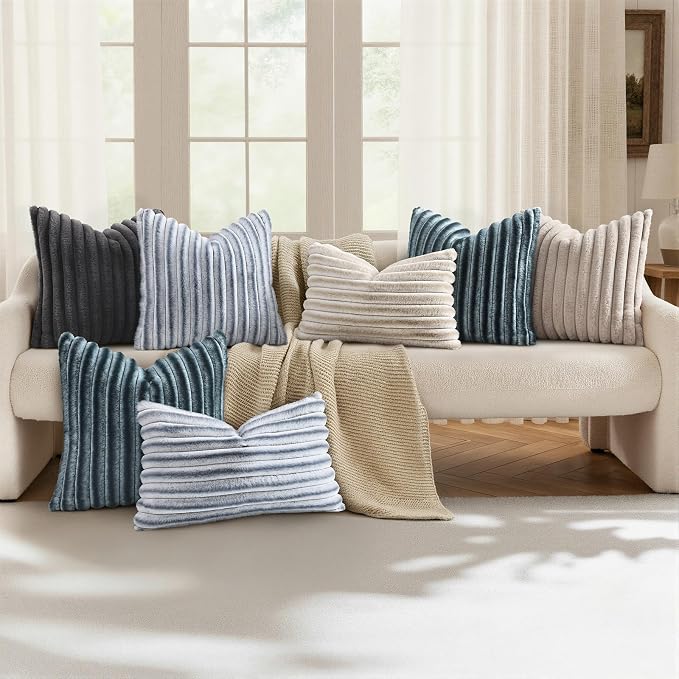 decorUhome Fall Faux Fur Throw Pillow Covers 12x20 Set of 2 Dark Grey | - Image 5