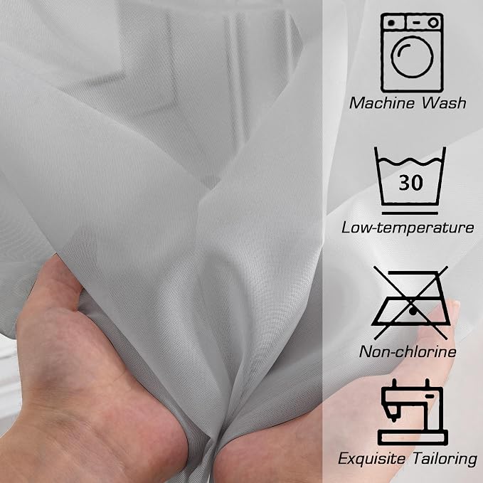 Sheer Curtains 96 inches Long for Bedroom Living Room, Solid Light Gray Soft - Image 4