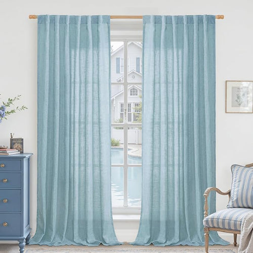 102 Inches Long Linen Curtains for Living Room Bedroom 2 Panels | Semi Sheer by LAMIT