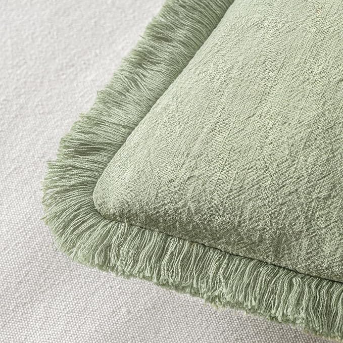 MIULEE Linen Fringe Decorative Euro Throw Pillow Covers Sage Green 26x26 | Set - Image 3