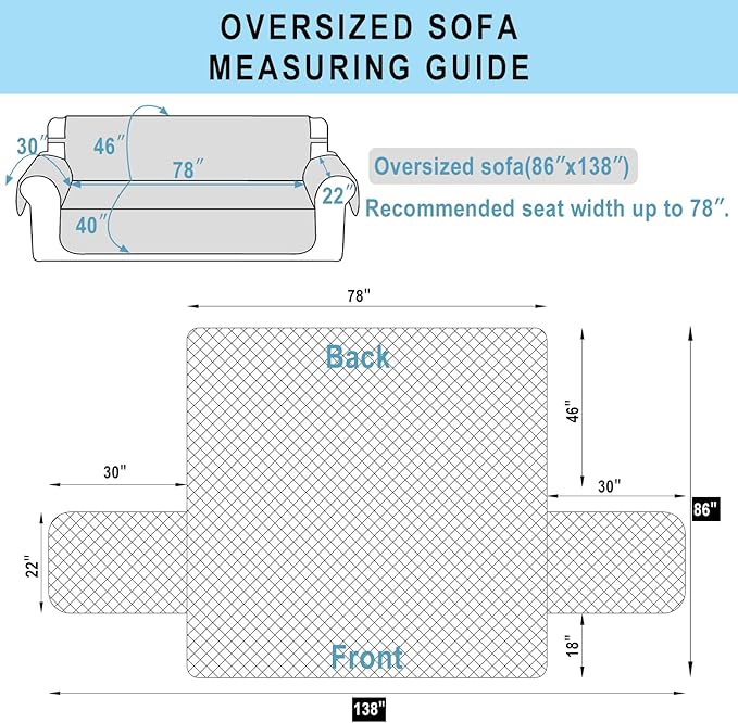 Reversible Oversized Sofa Covers, XL Sofa, Dark Blue/Dark Blue - Image 7