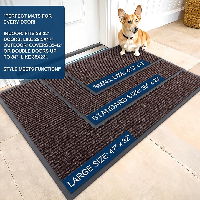 OLANLY Front Door Mat 35x30, Waterproof Heavy-Duty Indoor Outdoor Doormat | Tan - Image 2