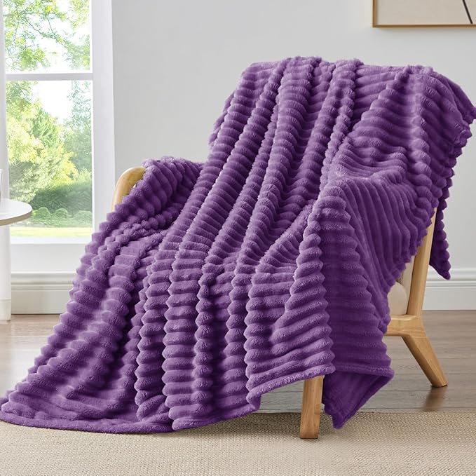BEDELITE Striped Fleece Throw Blanket, Soft Cozy, Lightweight Warm, by BEDELITE