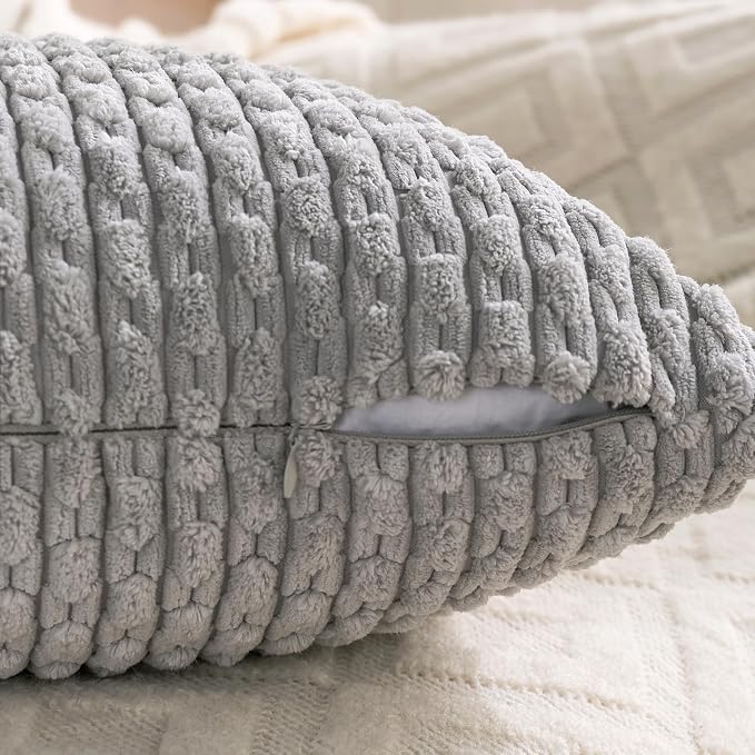 Set of 4 Grey Decorative Throw Pillow Covers 20x20 Inch Corduroy Pillow Covers - Image 4