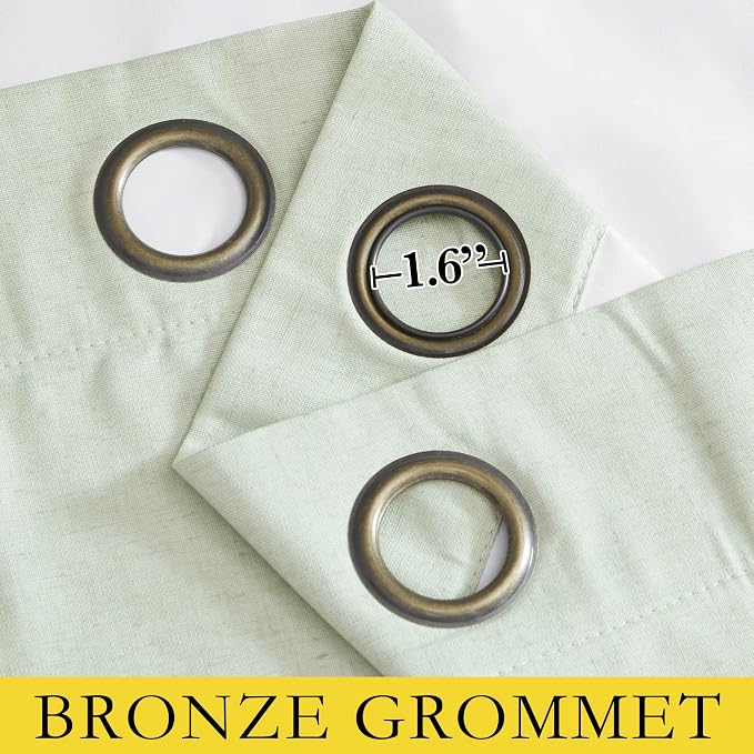 NICETOWN Sage Green Blackout Linen Curtains 95" Long, 2 Pieces, Bronze Grommet - Image 6
