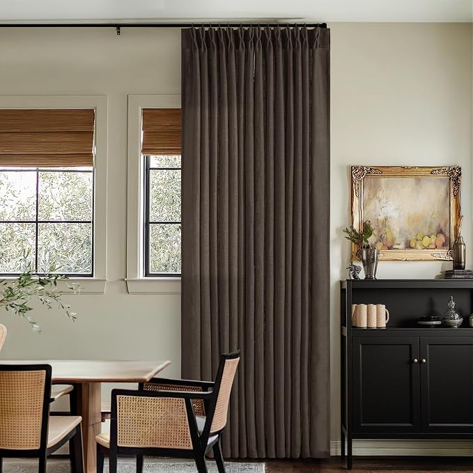 Dark Chocolate 84 Inch Pinch Pleated Semi Sheer Linen Curtains 2 Panels | - Image 6